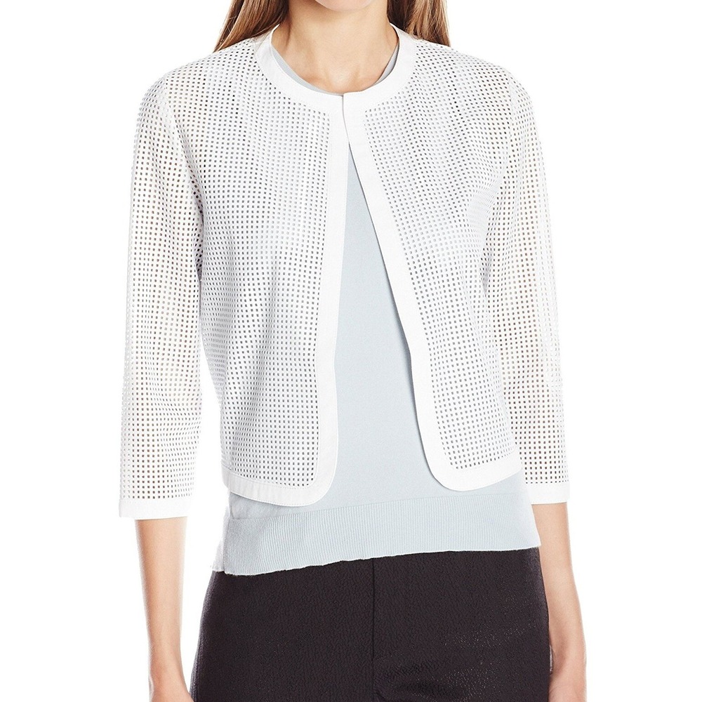 Anne Klein White Vegan Leather Cutout Blazer Jacket Size 8 NWT 10673118-I15